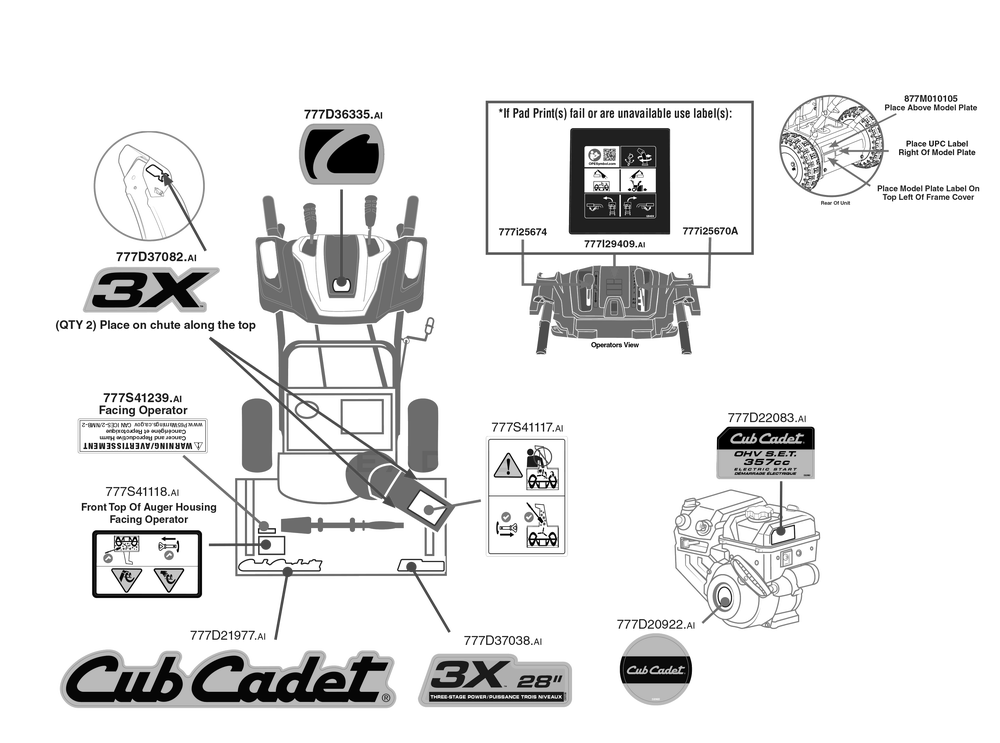 Label Map Diagram and Parts List for 3X28-INCH (31AH5DVBB09)(2022) Cub Cadet Snow Blower